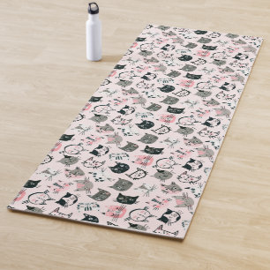 Cartoon Cute Kitten Faces Yoga Mat
