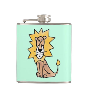 cartoon cute lion kids retro safari jungle animal  hip flask