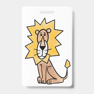 cartoon cute lion kids retro safari jungle animal ID badge