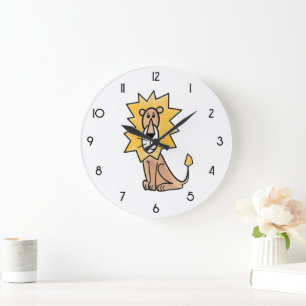 cartoon cute lion kids retro safari jungle animal  large clock