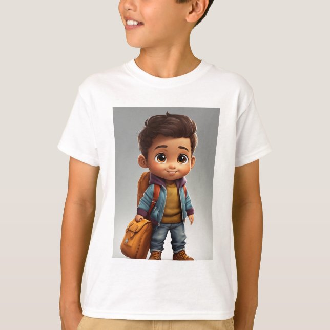 Cartoon cute little latino boy wearing fall clothe T-Shirt (Front)
