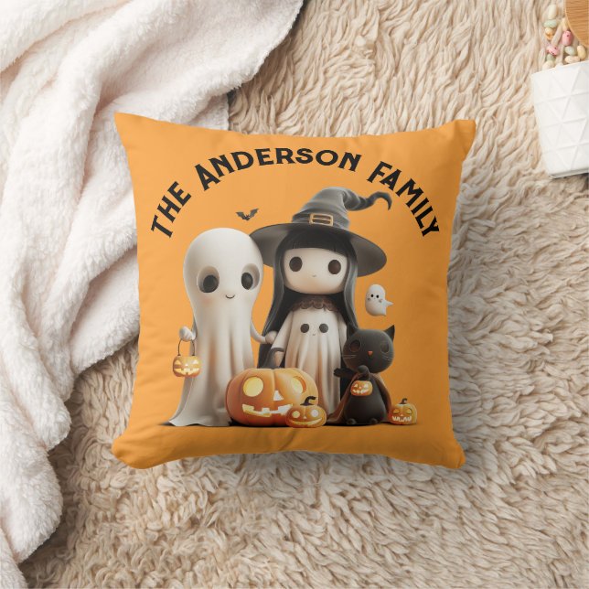 Cartoon Cute Witch Ghost Pumpkins Family Halloween Cushion (Blanket)