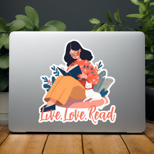 Cartoon Cute Woman Reading Book with Cat Custom