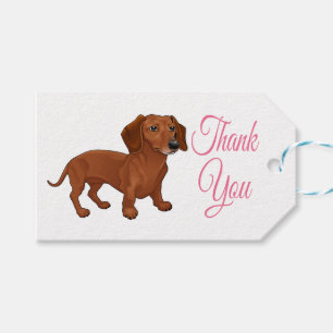 Cartoon Dachshund Brown Puppy Dog Thank You Gift Tags