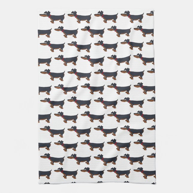 Cartoon Dachshund Dog Kitchen Towel (Vertical)