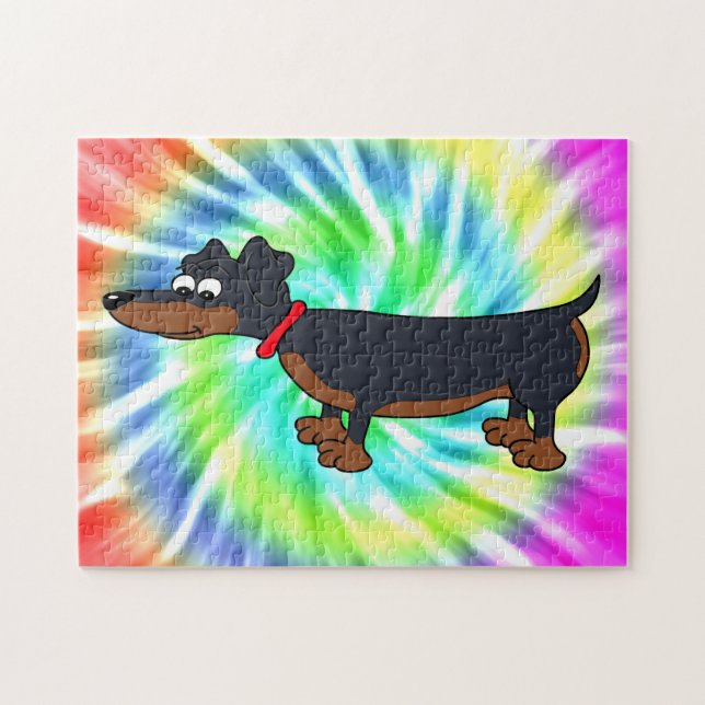 Cartoon Dachshund Dog Tie Dye Design Puzzle (Horizontal)