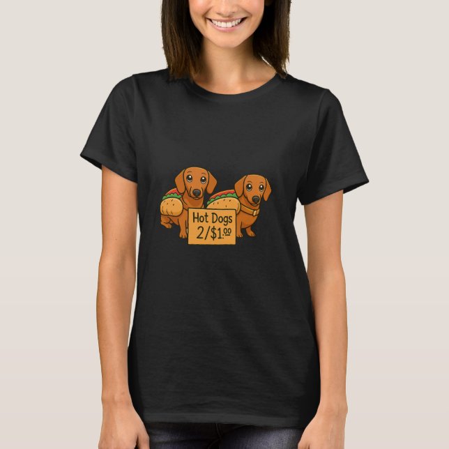 Cartoon Dachshunds as hot dogs T-Shirt (Front)