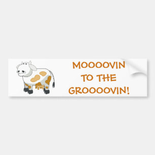 Cartoon Dairy Cow "MOOOOVIN!" Bumper Sticker