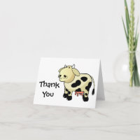 Cartoon Dairy Cow Thank You Note Card