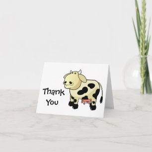Cartoon Dairy Cow Thank You Note Card