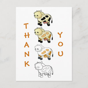Cartoon Dairy Cows Thank You Postcard