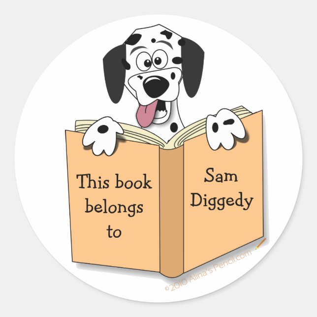 Cartoon Dalmatian Dog Bookplate Stickers Template (Front)