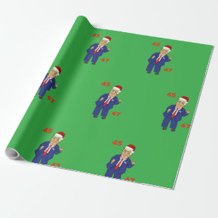 Cartoon Dancing Trump-Santa Hat Wrapping Paper