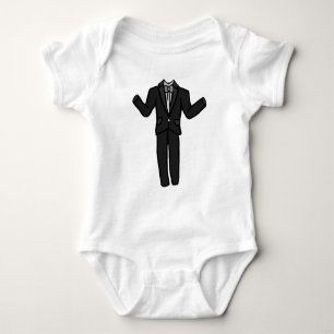 Cartoon Dark Grey Tuxedo Suit Baby Bodysuit