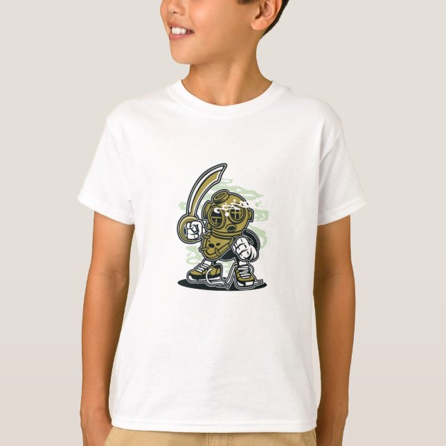 Cartoon Deep Sea Diver with Sword Tee (Front)