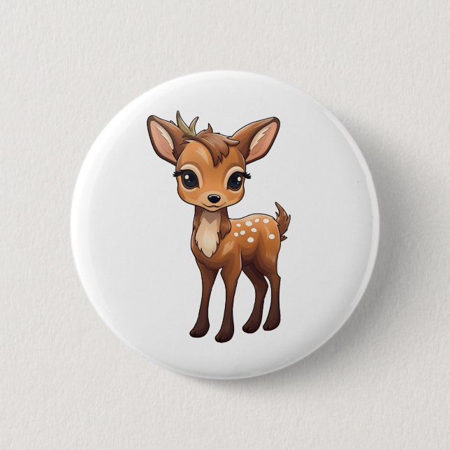 Cartoon deer illustration 6 cm round badge (Front)