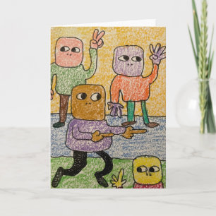 Cartoon Different Color People Drawing Card