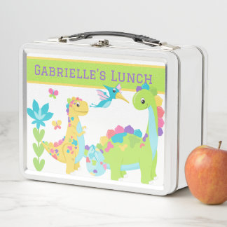 Cartoon Dino Dinosaur Personalised Colourful Metal Lunch Box