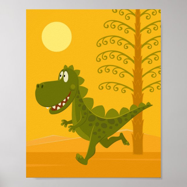 Cartoon Dinosaur Hot Sun Jurassic Woodland Poster (Front)