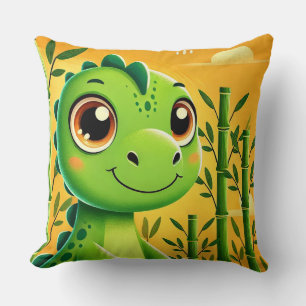 Cartoon Dinosaur in a Tropical Jungle Cushion