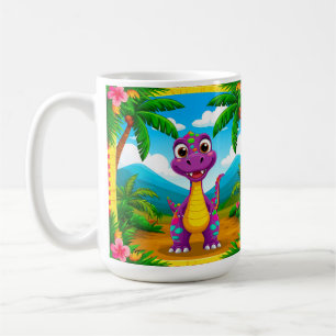 Cartoon Dinosaur in a Tropical Scene Coffee Mug