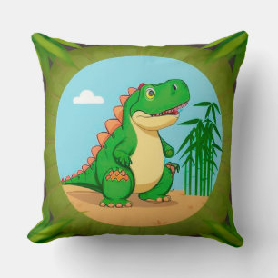 Cartoon Dinosaur in a Tropical Scene Cushion