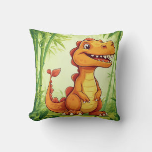 Cartoon Dinosaur in Bamboo Forest Cushion