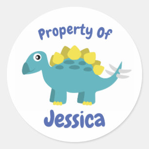 Cartoon Dinosaur Stegosaurus Kids Name Label