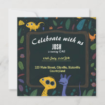 Cartoon dinosaurs 1st Birthday invitation