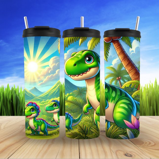 Cartoon Dinosaurs Jungle Fun Thermal Tumbler (Creator Uploaded)