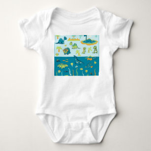 Cartoon Dinosaurs: Land & Sea Set Baby Bodysuit