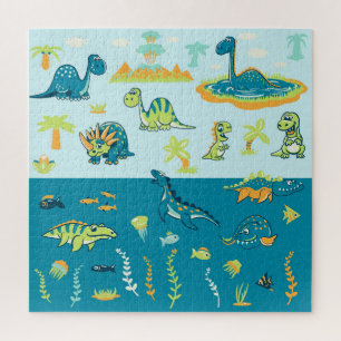 Cartoon Dinosaurs: Land & Sea Set Jigsaw Puzzle