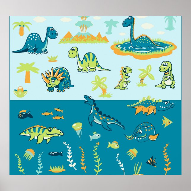 Cartoon Dinosaurs: Land & Sea Set Poster (Front)
