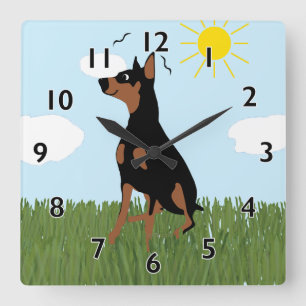 Cartoon Doberman Sitting Square Wall Clock