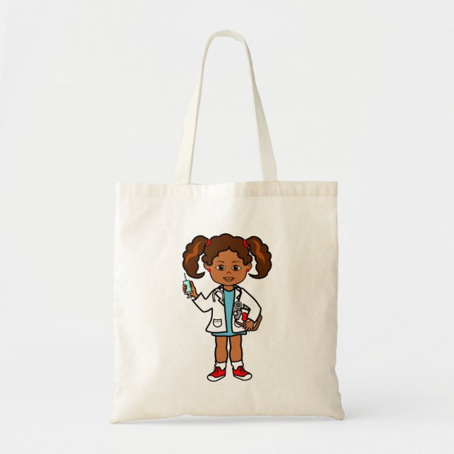 Cartoon Doctor Female with Clipboard and Needle Tote Bag (Front)