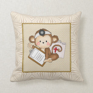 Cartoon Doctor Monkey Fun Throw Pillow