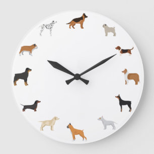 Cartoon Dog Breeds Large Clock