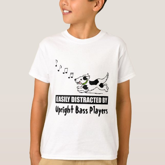 Cartoon Dog Distracted by Upright Bass Players T-Shirt (Front)