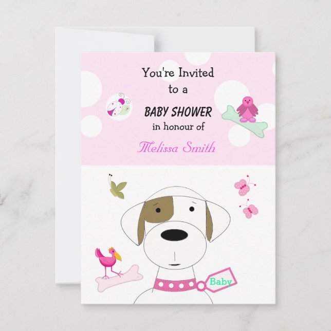 Cartoon Dog Girls Baby Shower Invitation (Front)