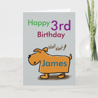 Cartoon dog happy 3rd birthday name card