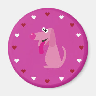 Cartoon Dog & Hearts Customisable Pink Charity Magnet