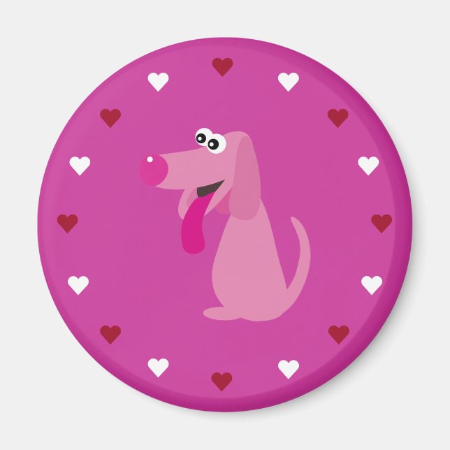 Cartoon Dog & Hearts Customisable Pink Charity Magnet (Front)