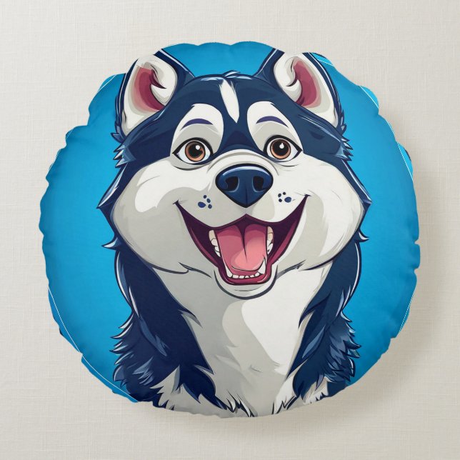Cartoon Dog Husky Lover Gift Round Cushion (Front)