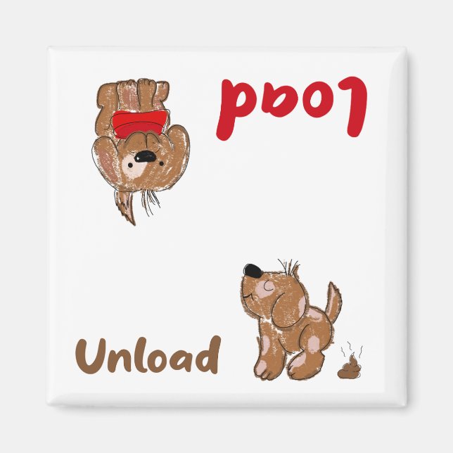 Cartoon dog, load and unload dishwasher magnet (Front)