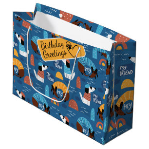 Cartoon dog 'My Friend' seamless pattern Large Gift Bag
