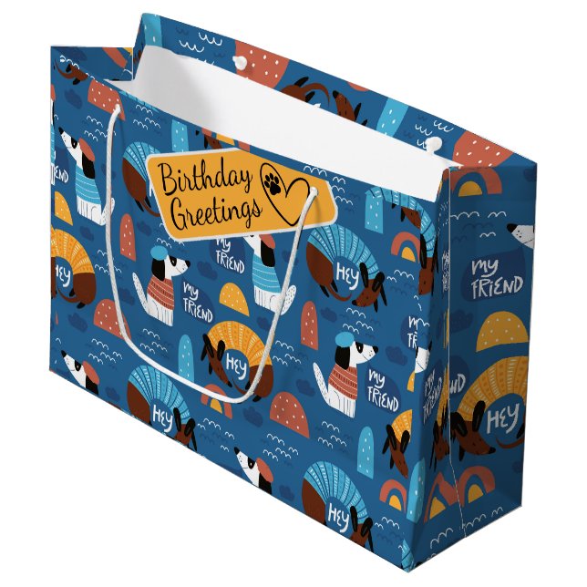 Cartoon dog 'My Friend' seamless pattern Large Gift Bag (Front Angled)