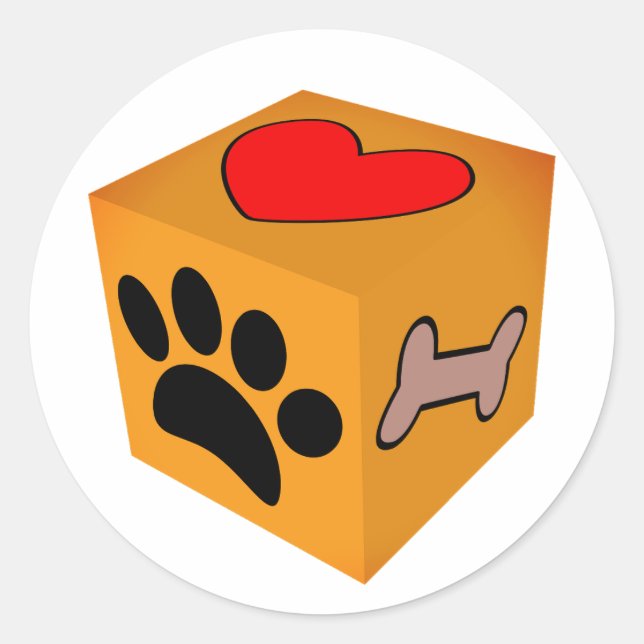 Cartoon Dog Paw Heart And Bone Classic Round Sticker (Front)