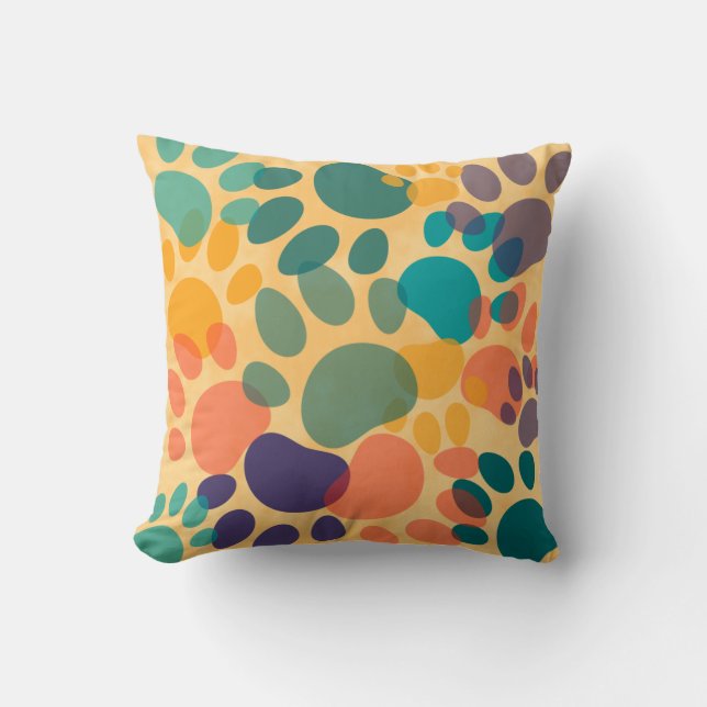 Cartoon Dog Paw Print Colourful Abstract Art Cushion (Front)