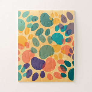 Cartoon Dog Paw Print Colourful Abstract Art Jigsaw Puzzle
