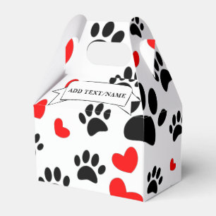 Cartoon Dog Paw Prints And Red Hearts Custom Favour Box